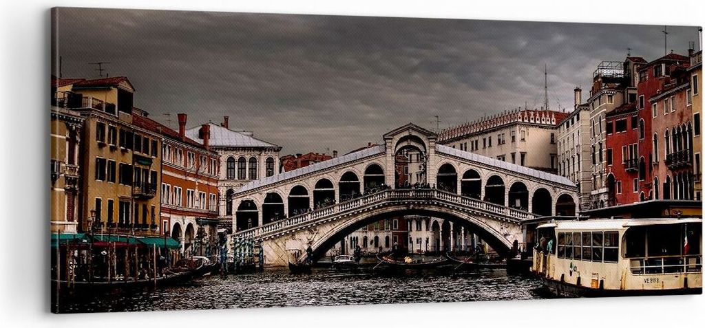 Bild auf Leinwand - Leinwandbild - Venedig Brücke Wasser Stadthäuser - 100x40cm - Wand Bild - Wanddeko - Leinwanddruck - Bilder - Kunstdruck - Le...