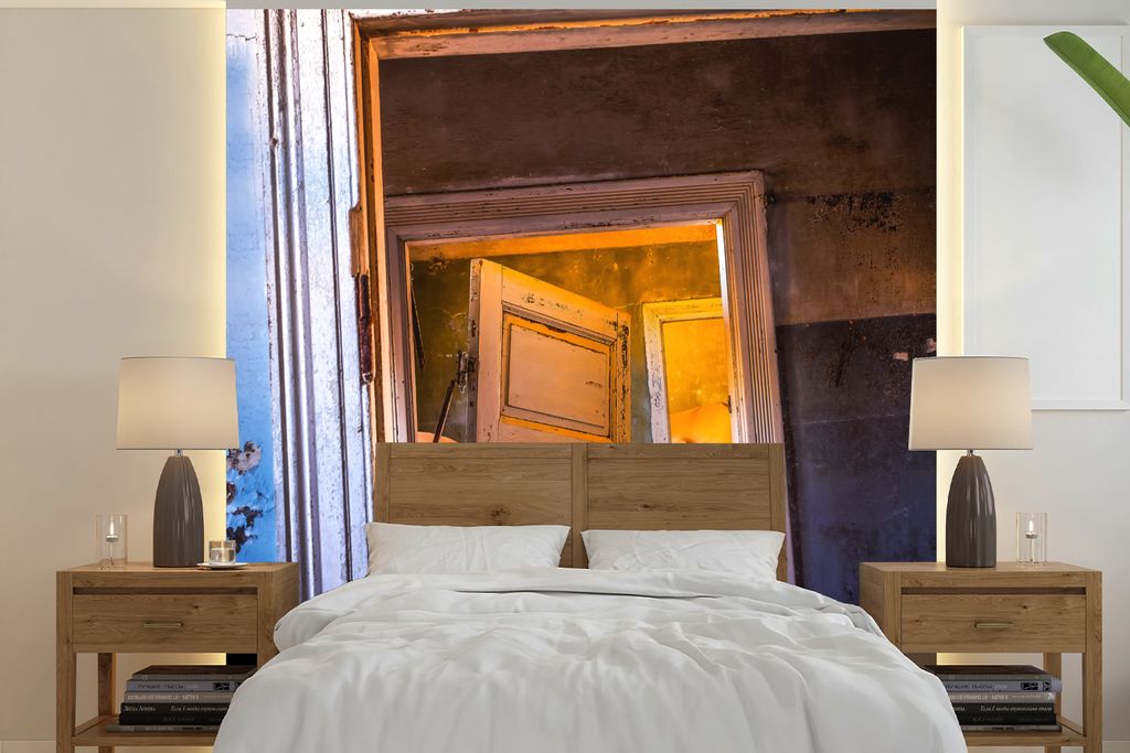 MuchoWow Fototapete für Wohnzimmer oder Schlafzimmer Wandtapete Vinyl Motivtapete Tür - Wüste - Sand - Architektur - 240x240 cm - Schlafzimmer...
