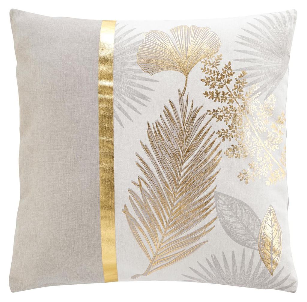 Beige Kissenbezug, goldene Blätter, 45 x 45 cm Dekokissen