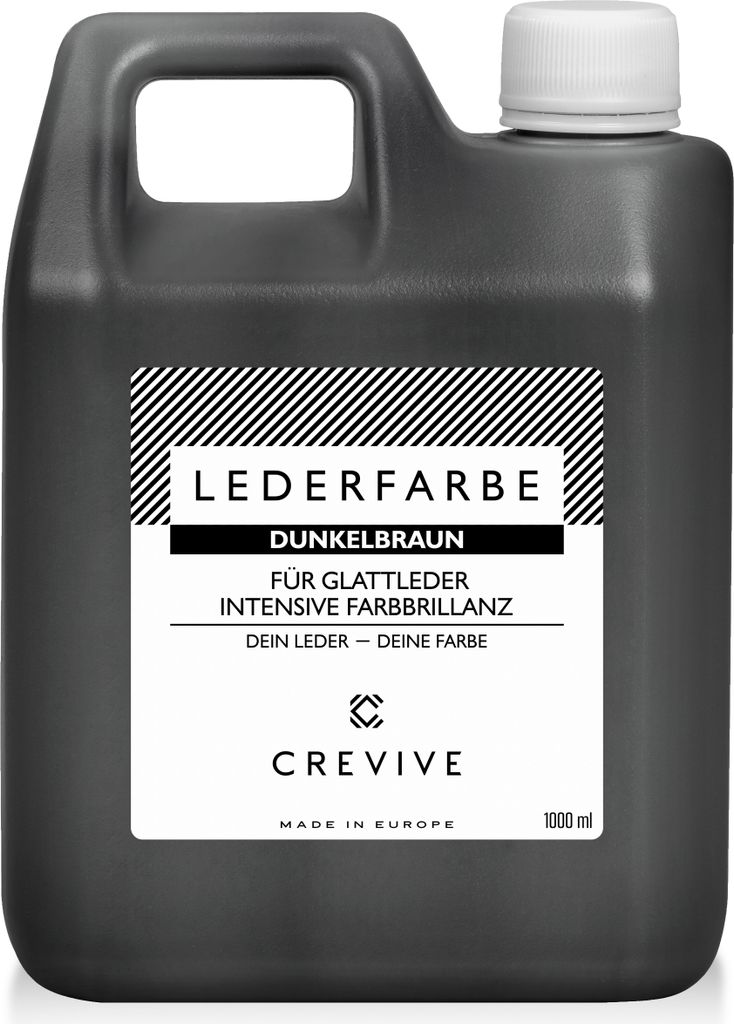 CREVIVE Lederfarbe Dunkelbraun 1000 ml – für Echtleder und Produktbild 