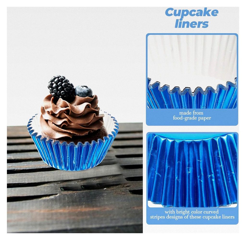 100 Stück Dicke Cupcake Papierförmchen Blau Antihaftbeschichtet für Muffins beim Backen, Geburtstag, Hochzeit und Party