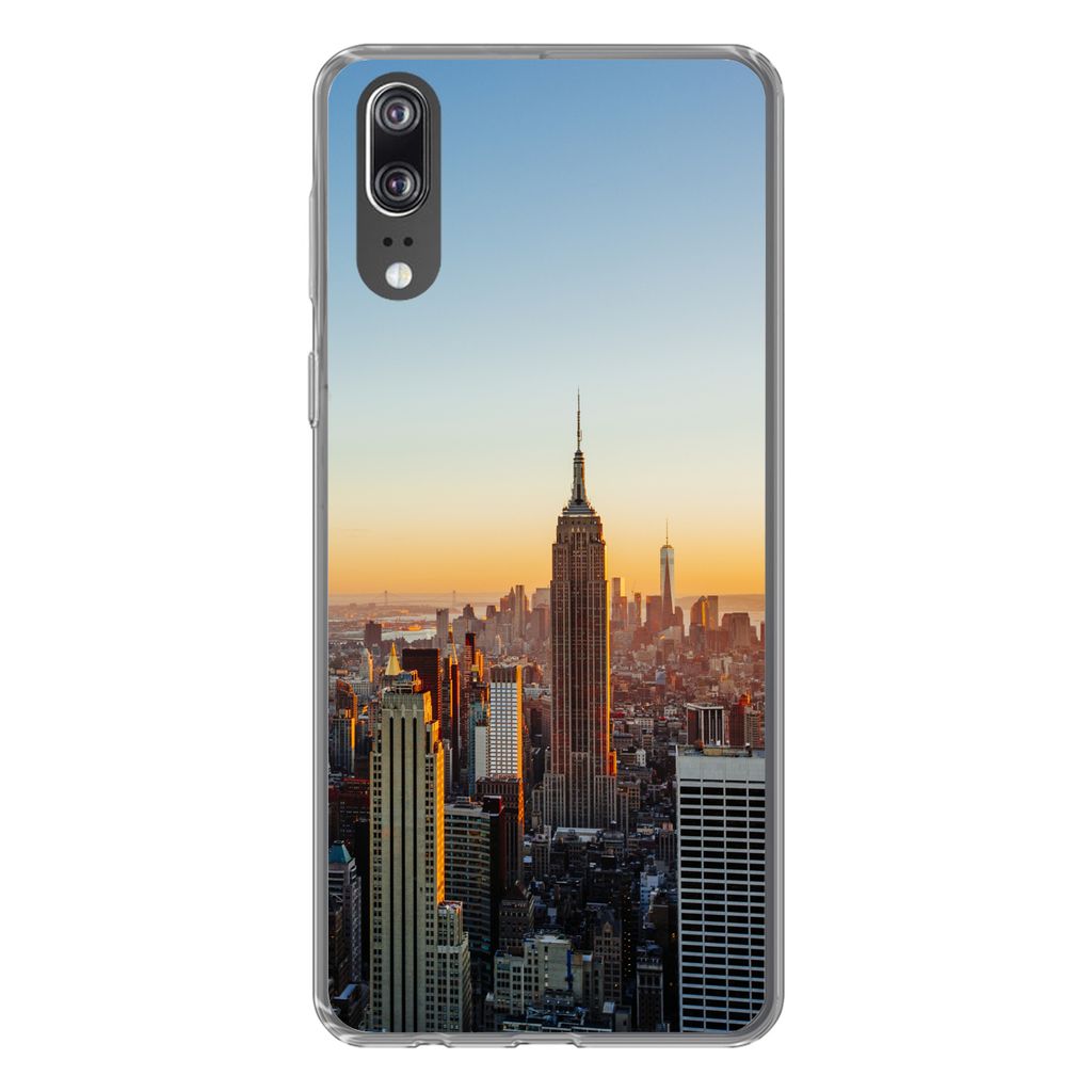 MuchoWow Handyhülle Schutzhülle Hülle für Huawei P20 New York - Skyline - Sonnenuntergang Silikon Softcase Handy Hülle - Hardcover