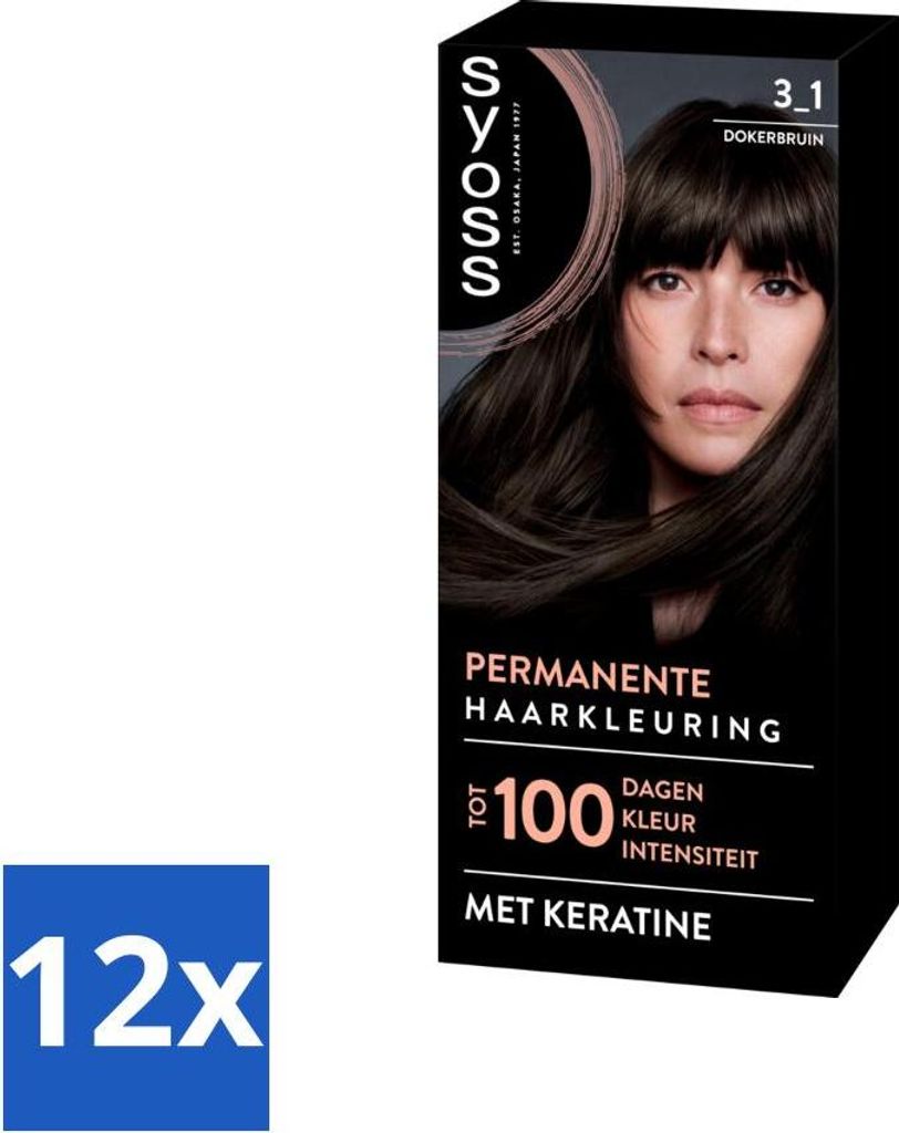 SYOSS – Permanent Coloration 3-1 – Haarfärbemittel – Permanente Haarfärbung – Dunkelbraun – Grauabdeckung - Vorteilspack - 12 Stücke