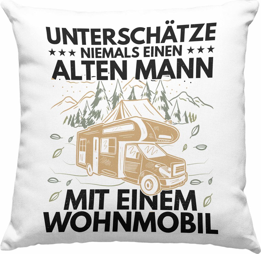 Trendation - Unterschätze Niemals Einen Alten Mannin Einem Wohnmobil Deko-Kissen mit Füllung 40x40 Geschenk Camper Wohnmobilfahrer Geschenkidee L...