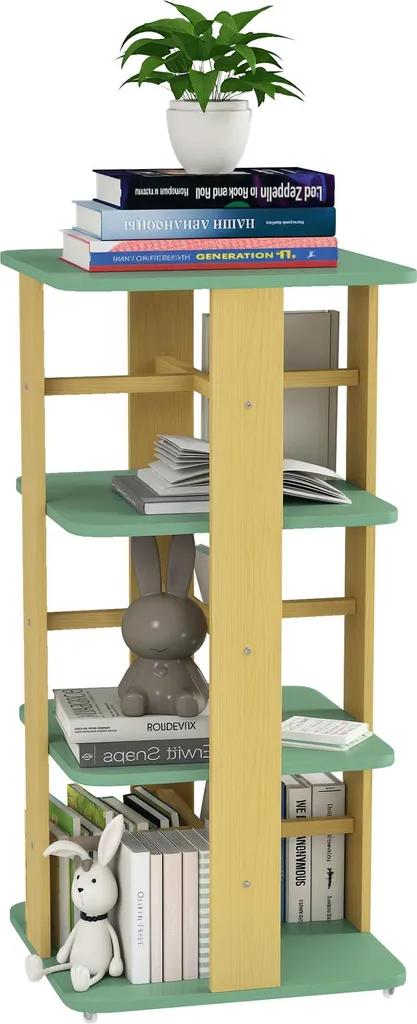 Bibliothèque mobile enfant pour salle de jeux, rangement 3 étages vert