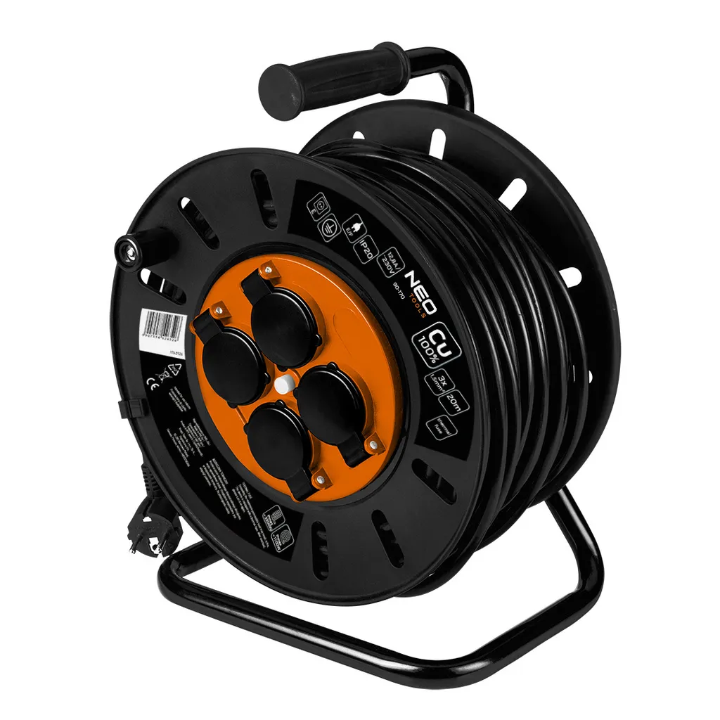 Avvolgicavo Elettrico NEO TOOLS 20m - Qualità Robusta per Casa e Lavoro