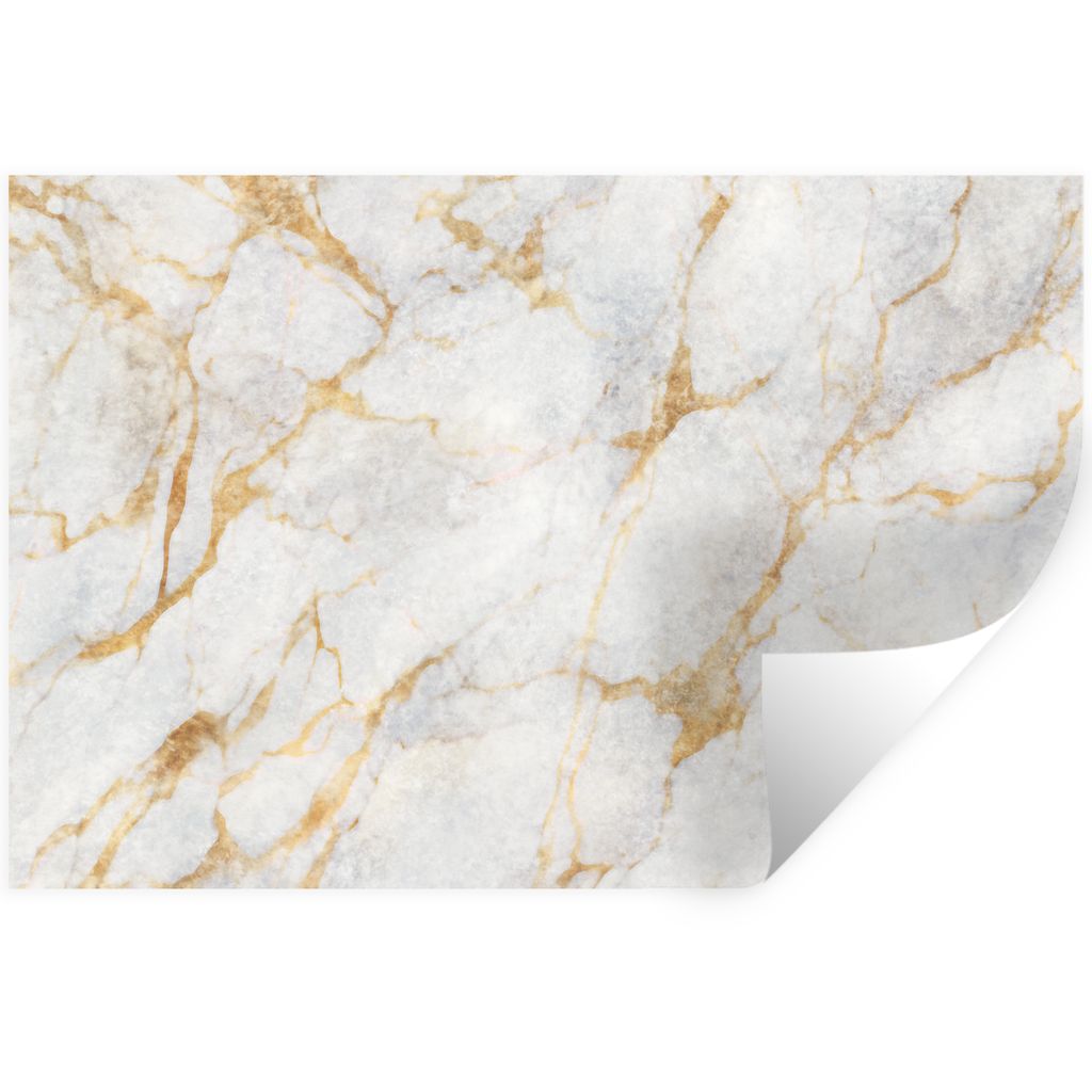MuchoWow Wandtattoo Wandsticker Wandaufkleber Marmor - Weiß - Gold - Abstrakt 30x20 cm Selbstklebend und Repositionierbar - Wierderverwendbar - ...