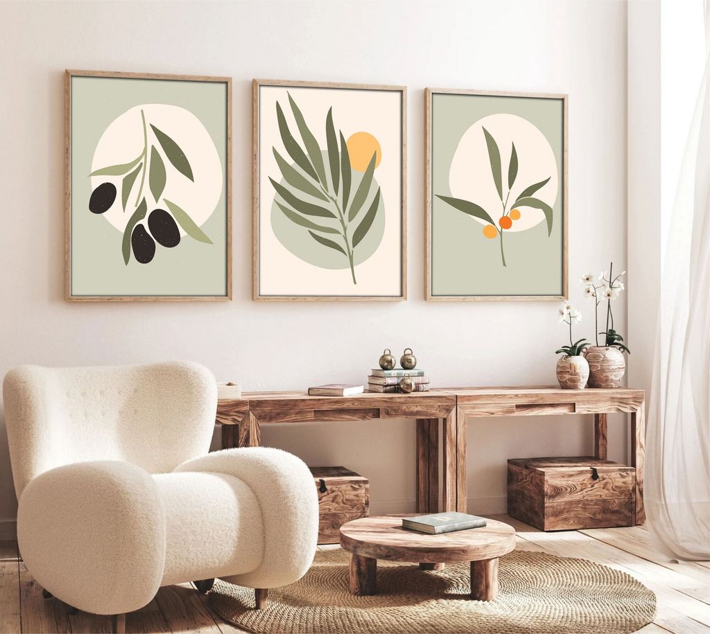 Wallity, Huhu116 - 50 x 35, Dekorativ gerahmtes MDF-Gemälde (3 Stück), 100 % MDF, Mehrfarbig, 35 x 50 cm