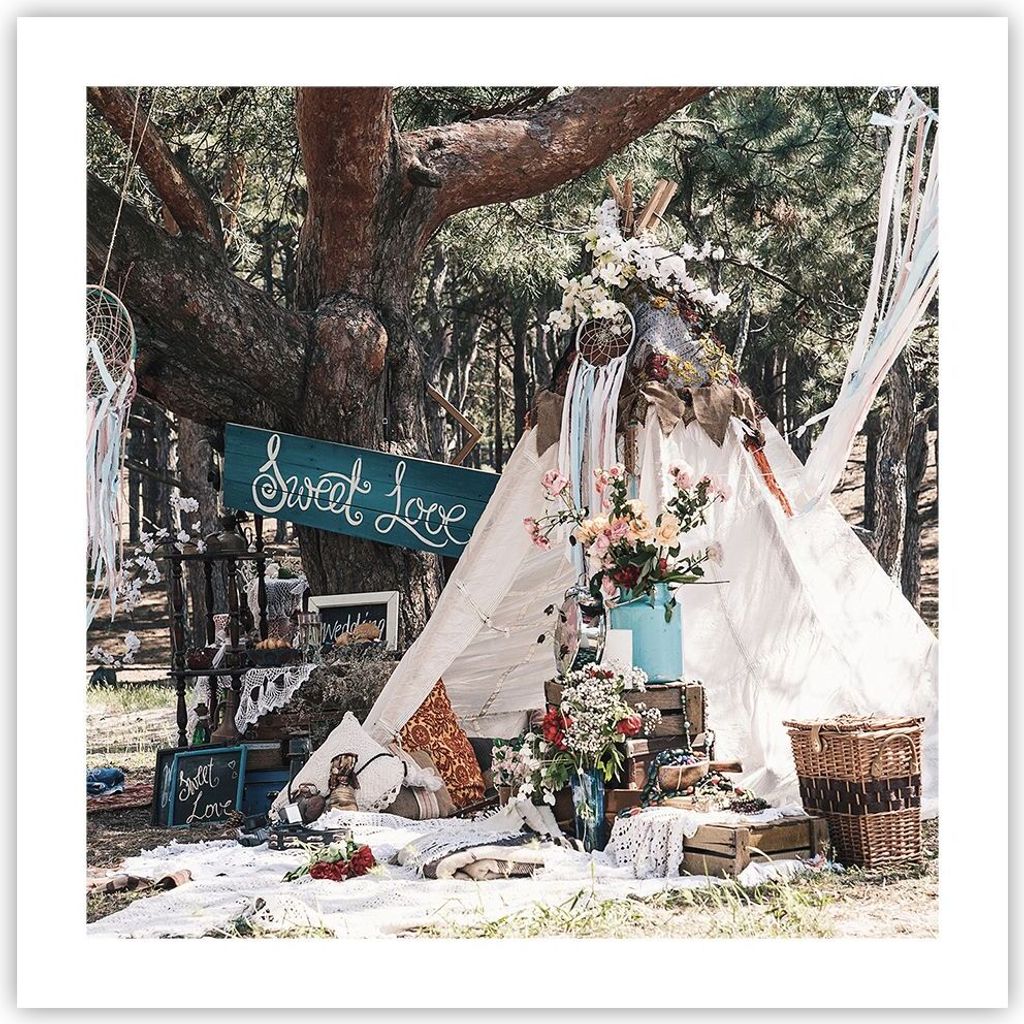 Poster - Poster ohne Rahmen - Jungvermählten Liebe Landschaft - 50x50 cm - Wand Bild - Wanddeko - Wandbilder - Kunstposter - Wandposter - Bilder -...