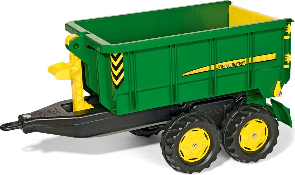 A toy trailer with the John Deere logo.