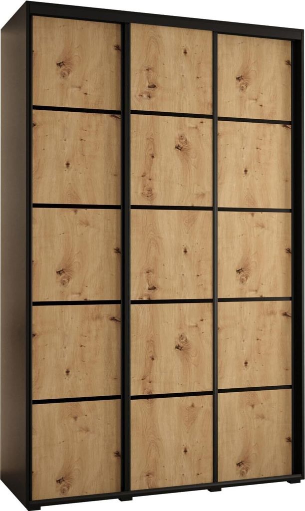 MEBLE KRYSPOL Cannes 4 Schrank mit 3 Schiebetüren - 205,2x150x45 cm - Schwarz Artisan Schwarz