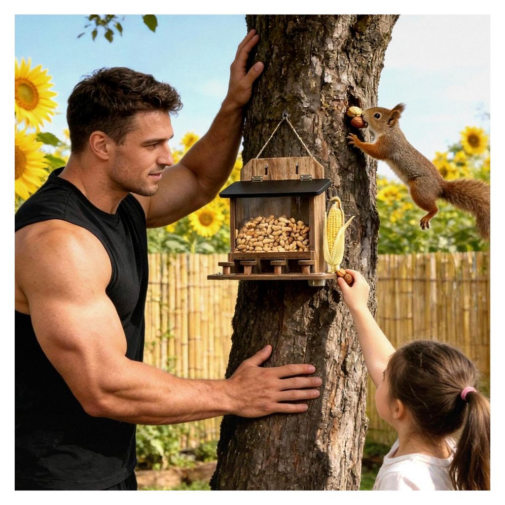 Eichhörnchen-Futterstation aus Holz, wasserdicht – für Garten, Hof, Baumzaun, Winter