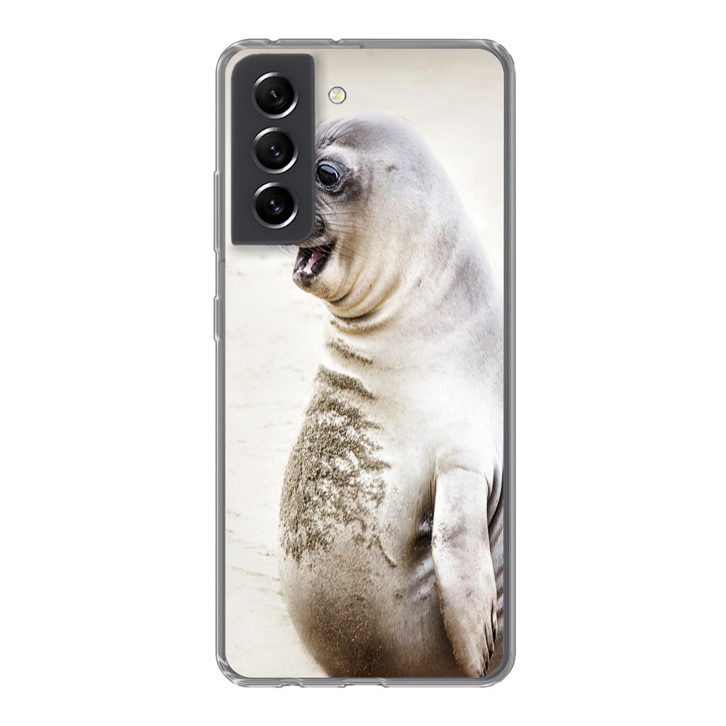 MuchoWow Handyhülle Schutzhülle Hülle für Samsung Galaxy S21 FE Seeelefant - Lustig - Lachen - Kinder - Jungen - Mädchen - Kinder Silikon So...