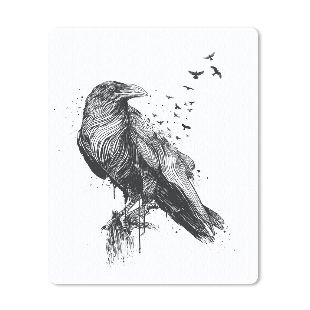 MuchoWow Mauspad Mousepad Krähe - Vögel - Schwarz und weiß 30x40 cm - Mousepads - Maus Mat - Pad - Mausunterlage - Mausmatten