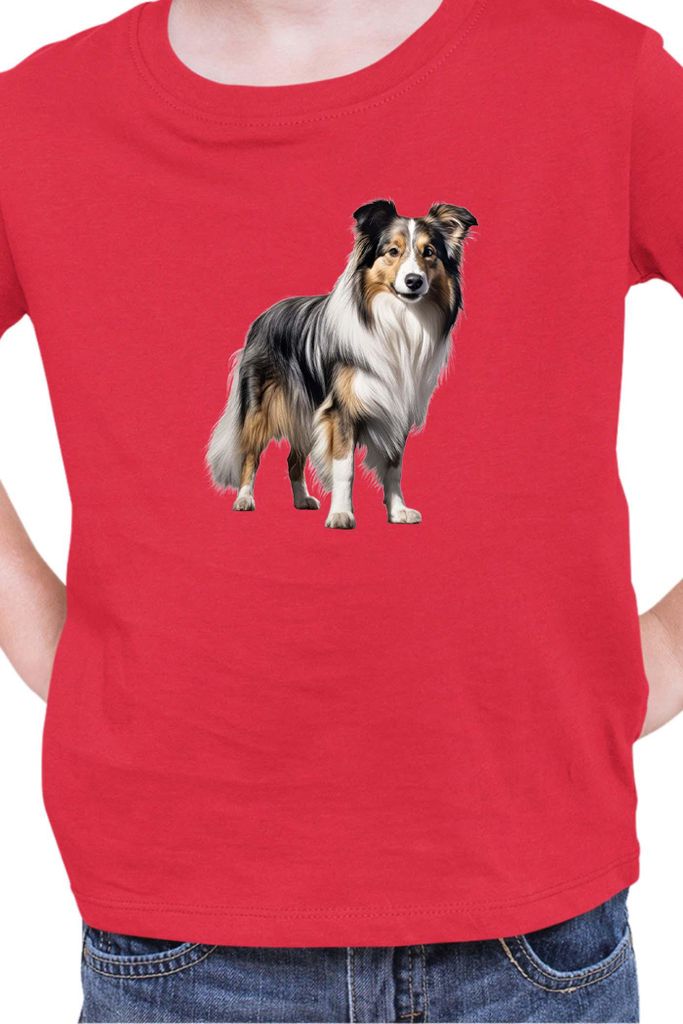 Kinder T-Shirt Dogs Breeds Collie Dog Breed 005, 5-6 Jahr - 116 / Rot
