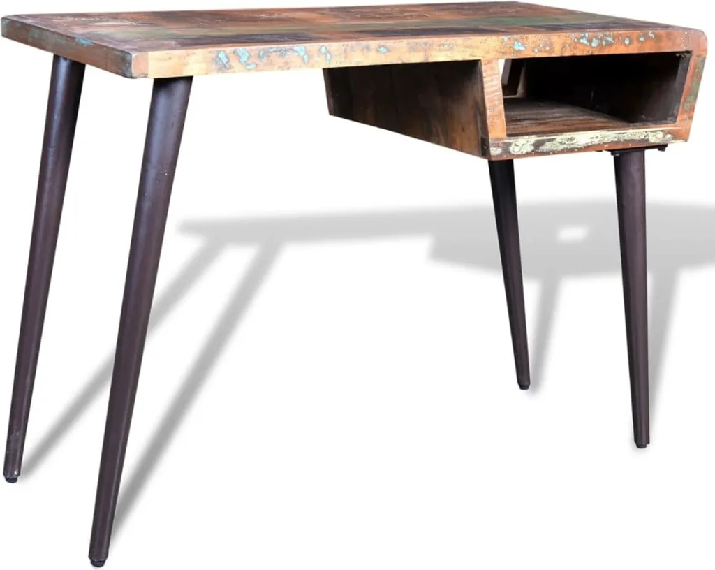 Table Basse de Salon en Vieux Bois Massif et Structure Métallique Noire