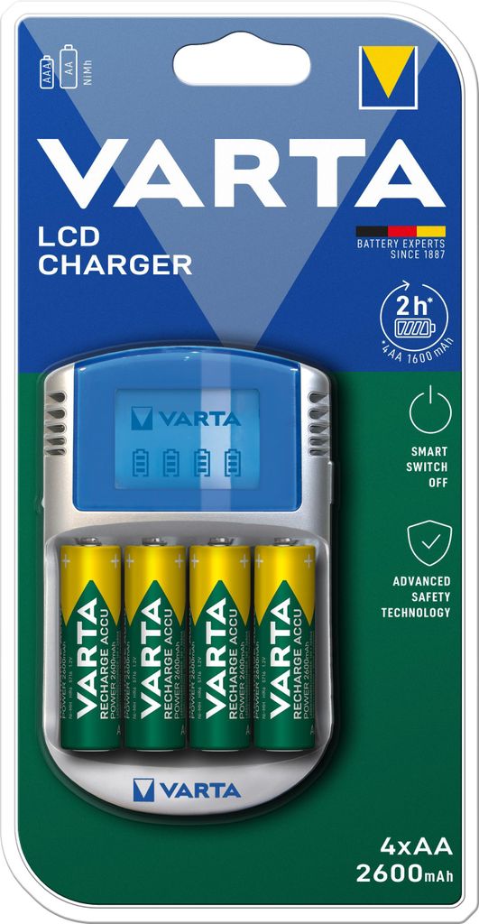Varta Power Play LCD Charger + 4xAA Accu 2500mAh, 100-240 Produktbild 