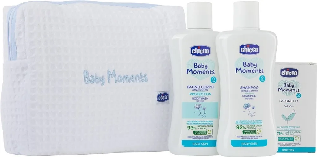 Detersione Neonatale Chicco Baby Moments: Set 3 Prodotti Delicati