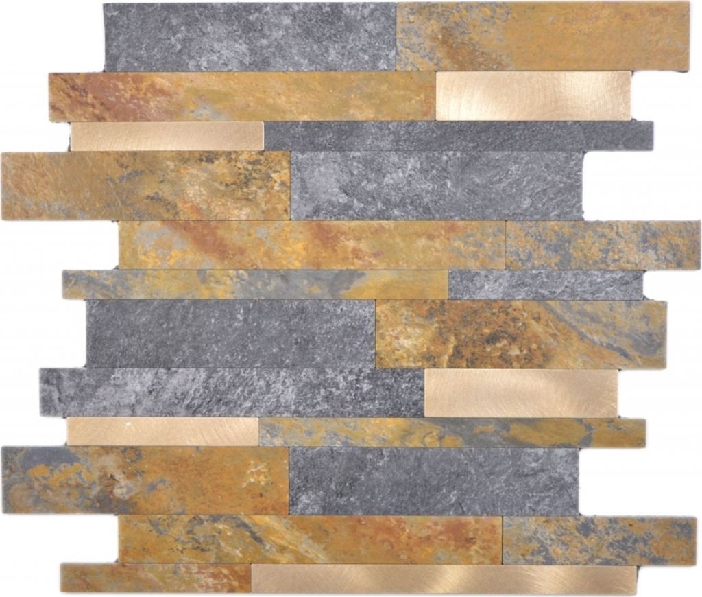 selbstklebende Vinyl Mosaikstäbchen Steinoptik Schieferoptik gold Rost Fliesenspiegel Küche Wand MOS200-8MSG