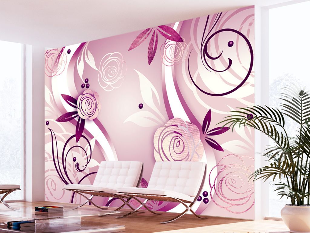Vlies Fototapete Abstrakt 400x280 cm Tapeten Wandtapete XXL Blumen Rosen Blätter rosa weiß 10110901-7