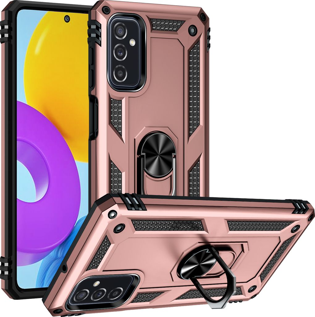 Galaxy M52 5G Hülle, Dual Layer Militäre Fallschutz Schutzhülle mit Ringhalterung Ständer für Samsung Galaxy M52 5G Rosa