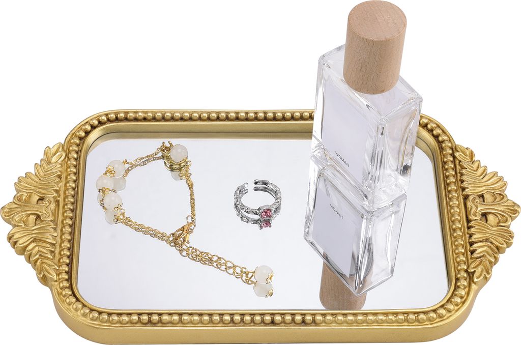 Navaris Antikes Gold Tablett - Eleganter Parfum Organizer - Perfekt als Schmuck Tablett, Parfüm Organizer oder Deko Tablett - Spiegel Gold - Prakt...