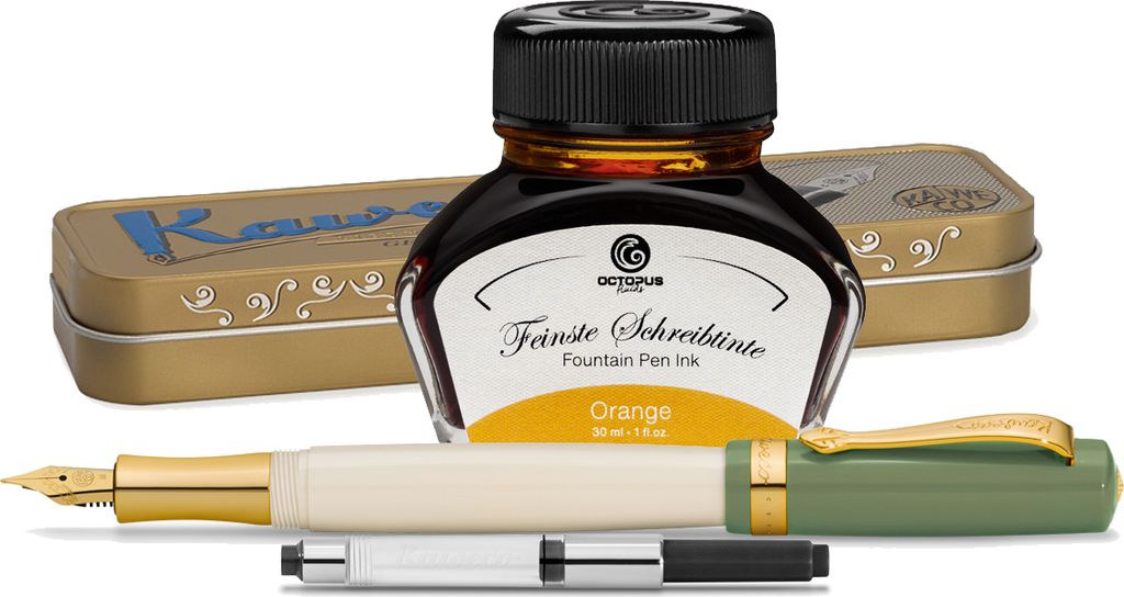 Kaweco Student Füllhalter mit 30 ml Füllhaltertinte, Konverter und Metalletui 60's Swing, Orange