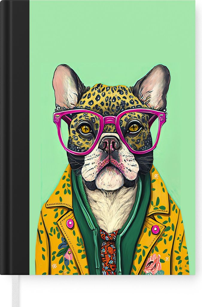 MuchoWow Notizbuch Tagebuch Haushaltsbuch Notebook A5 Hund - Hippie - Tiere - Brille - Notizblock - Notizheft - Notebook - Schreibblock - Papier
