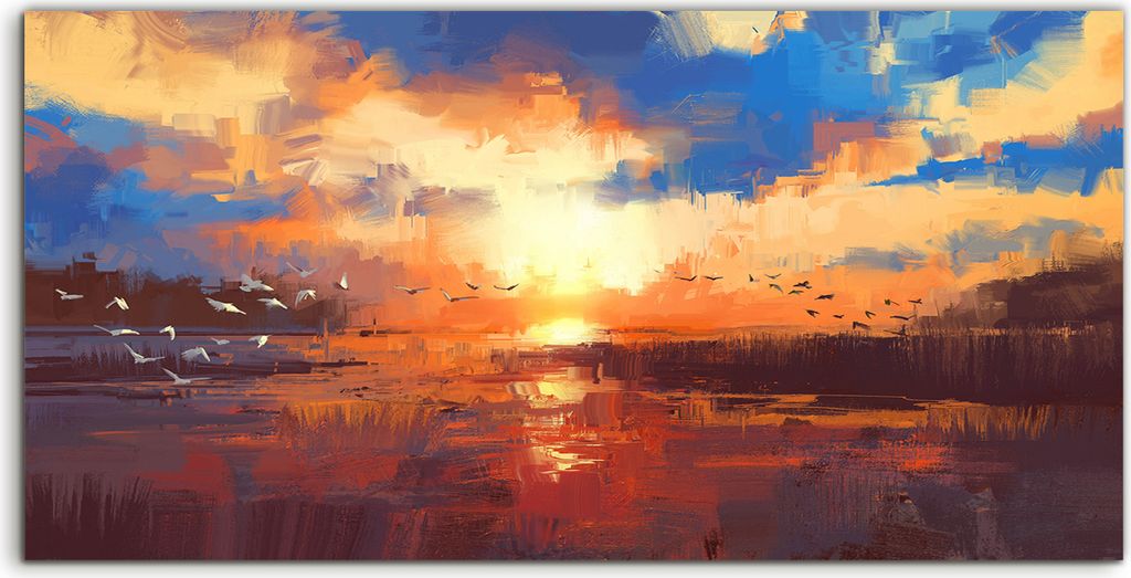 Coloray Acrylbild 100x50 Wandbild Acrylbilder Tiere Wasser Vögel Himmel Gras See