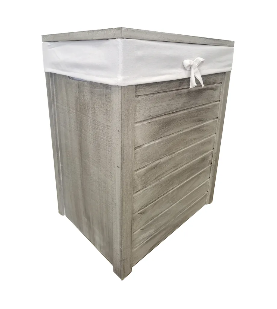 Panier à linge compact 40L bois gris clair idéal pour petites surfaces - 3
