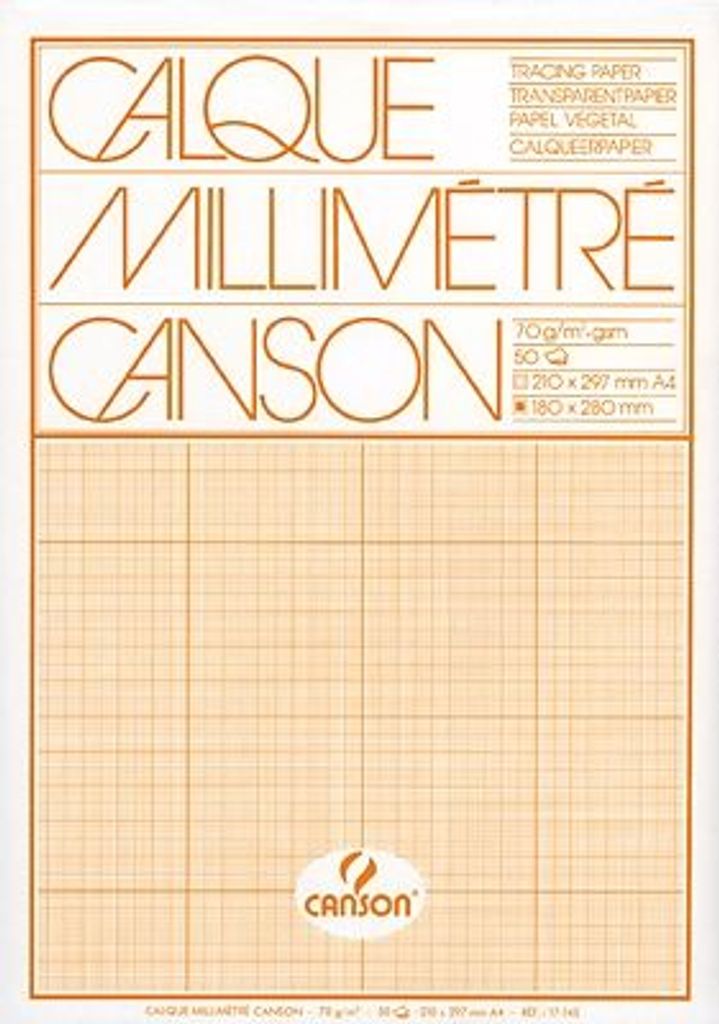 Canson - Millimeterpapier - 70g/m² - Transparentpapier - DIN A4 - 50 Blatt - Orange