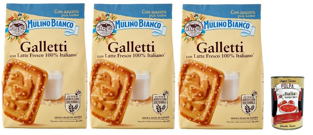 Mulino Bianco Biscotti Frollini Galletti, Kekse Mit frischer Milch 100% Italienisch, Ohne Palmöl, Frühstück voller Geschmack, 3x 350 g + Italian...