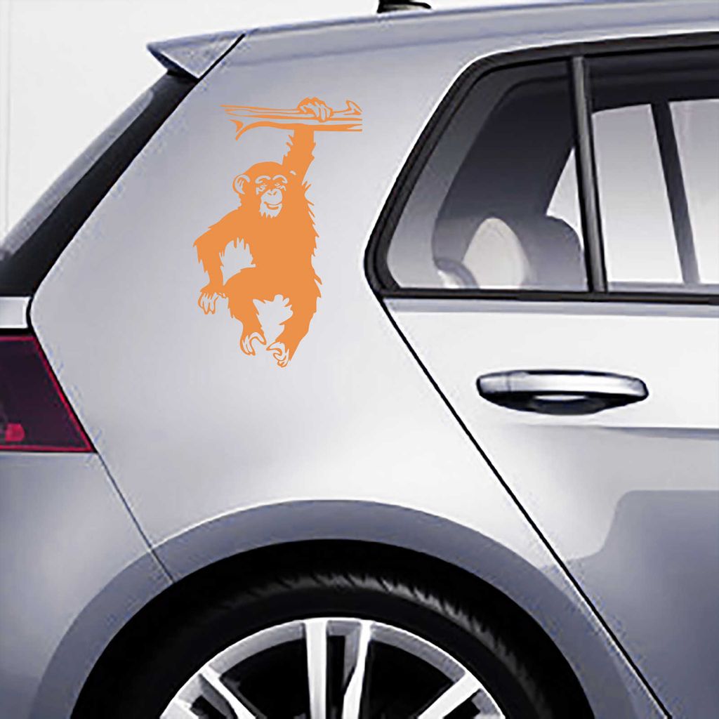 Aufkleber - Autoaufkleber-Set Schimpanse, 2 Stk. je 60cm x 37cm orange - Tuning Carystyling Heckscheibe Auto