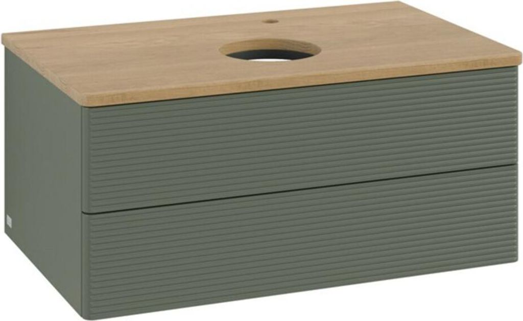 V&B Waschtischunterschrank mit Frontstruktur -Beleuchtung Antao 80x36x50cm, HL, WBP hon. Oa, le g. m Lac