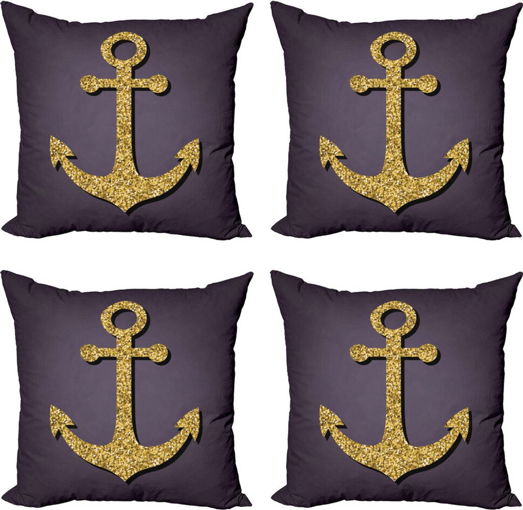 ABAKUHAUS Anker Kissenbezug Set (4 Stück), Anker-Muster-Tranquil, Moderner Doppelseitiger Digitaldruck, 40 cm x 40 cm, Plum Gelb