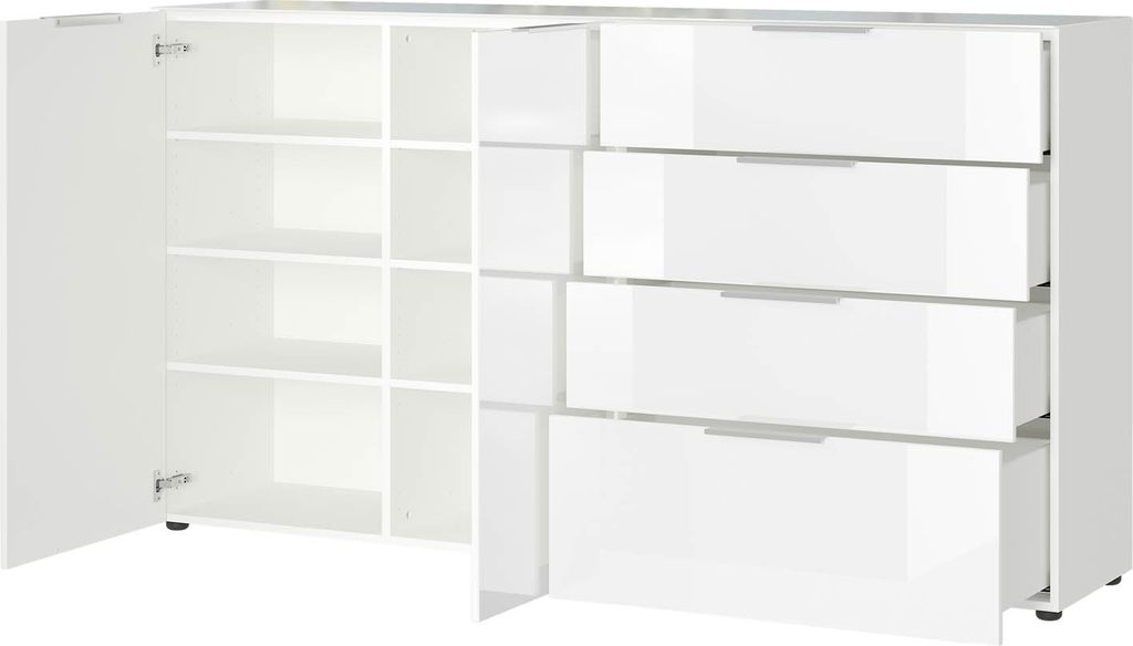 GERMANIA Sideboard Oakland, 3698-84 weiß,glas 6 Fachböden 184,0 x 42,0 x 102,0 cm