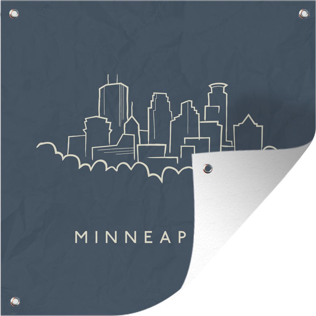 MuchoWow 100x100 cm Outdoor-Poster Gartendeko Sichtschutz Garten Poster für den Garten Illustration des Horizonts von Minneapolis in Linien mit ...