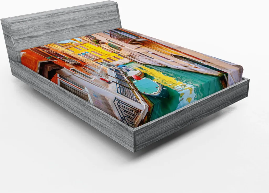 Drap-housse Venise 180x200 cm ABAKUHAUS, vue vibrante multicolore