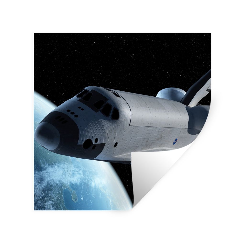 MuchoWow Wandtattoo Wandsticker Wandaufkleber Space Shuttle über der Erde 100x100 cm Selbstklebend und Repositionierbar - Wierderverwendbar - Se...