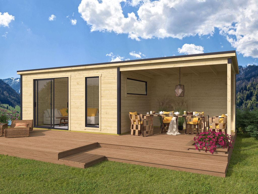 Fjordholz Gartenhaus Modell Juist-3 mit Anbau