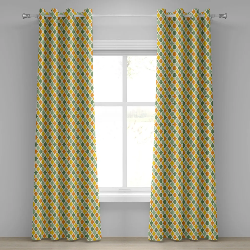 Rideaux décoratifs 2 panneaux à carreaux vintage jaune/vert 280 cm