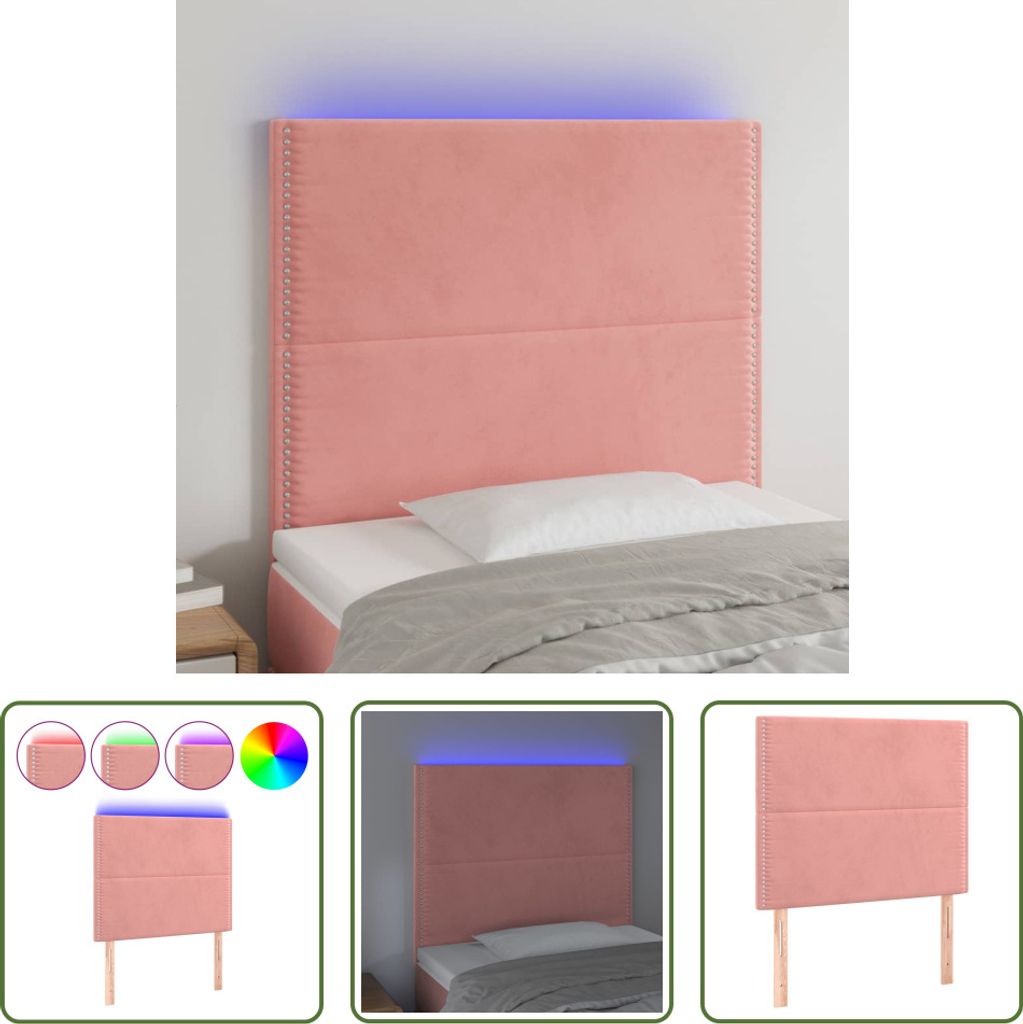 The Living Store LED Kopfteil Rosa 80x5x118/128 cm Samt
