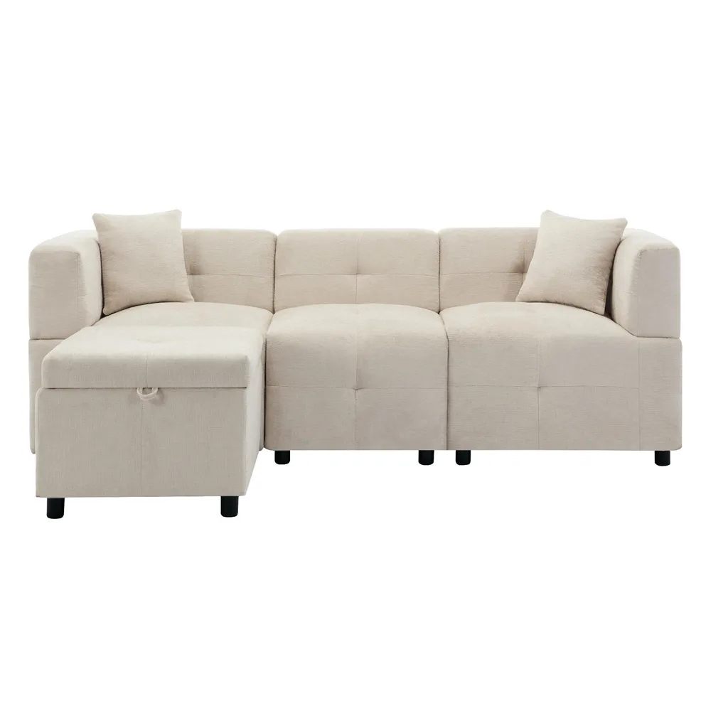 Canapé d'angle avec rangement et lit : la solution gain de place beige - 11
