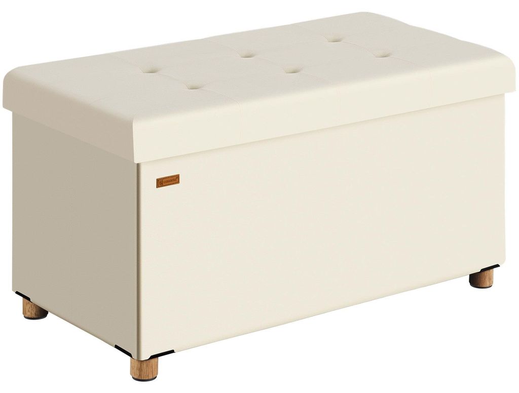 Bank aus beigefarbenem Samt, 76 x 38 x 42 cm, klappbar mit Stauraum