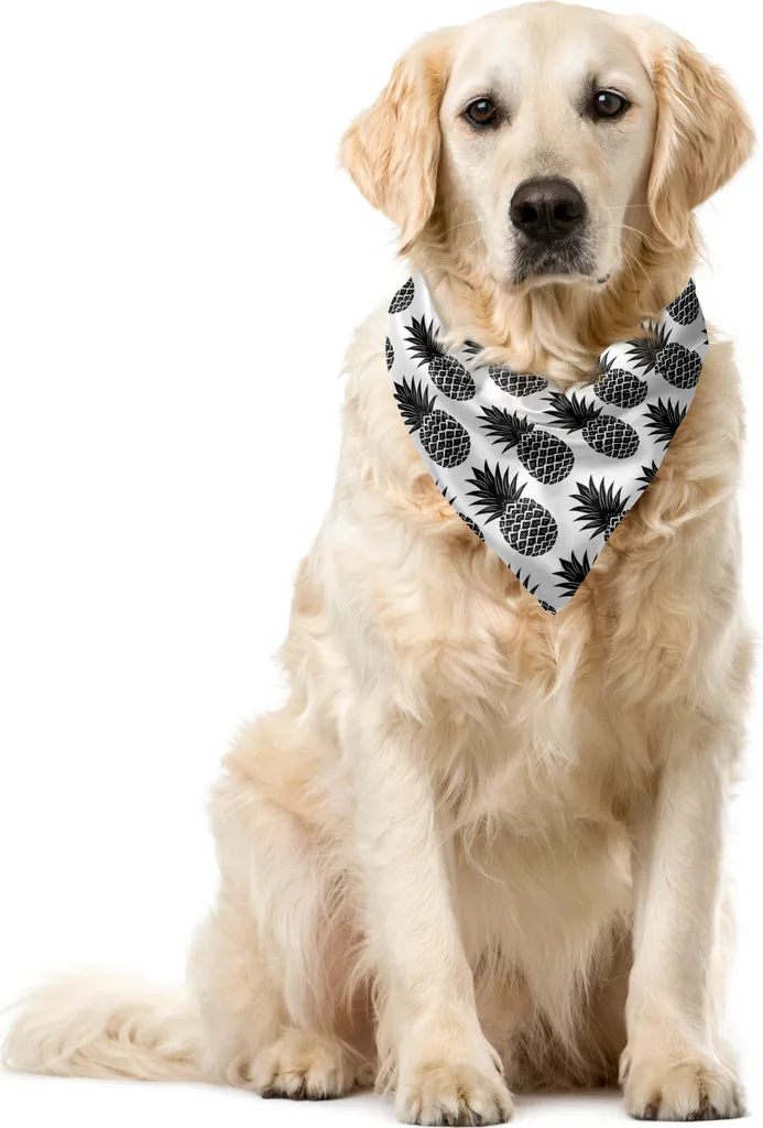 ABAKUHAUS Bandana per animali domestici Ananas, illustrazione Simply Vegan, 55x55 cm, grigio antracite e bianco