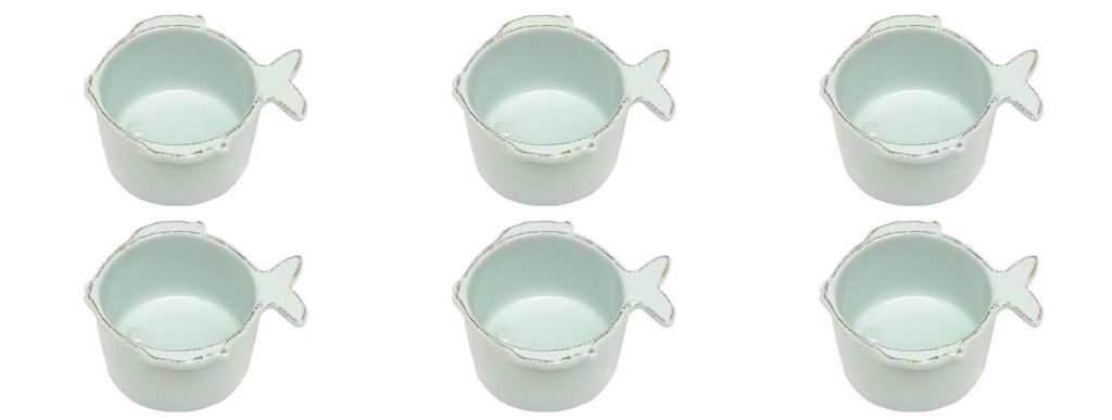 6er Set Dip Schale Schälchen MARINA FISCH D 8cm blau aqua Keramik Virginia Casa