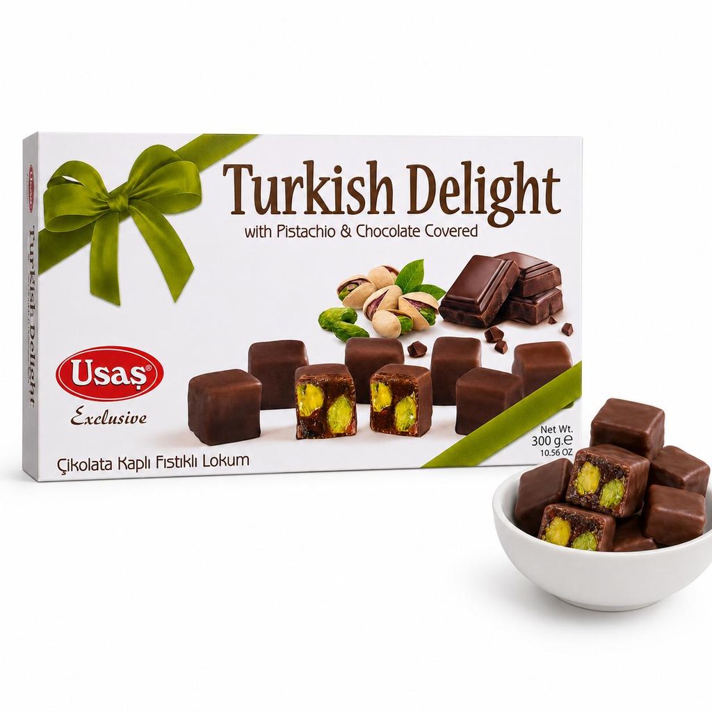 Turkish Delight mit Pistazien & Milchschokolade 300 g Produktbild  KI-generiertes Bild