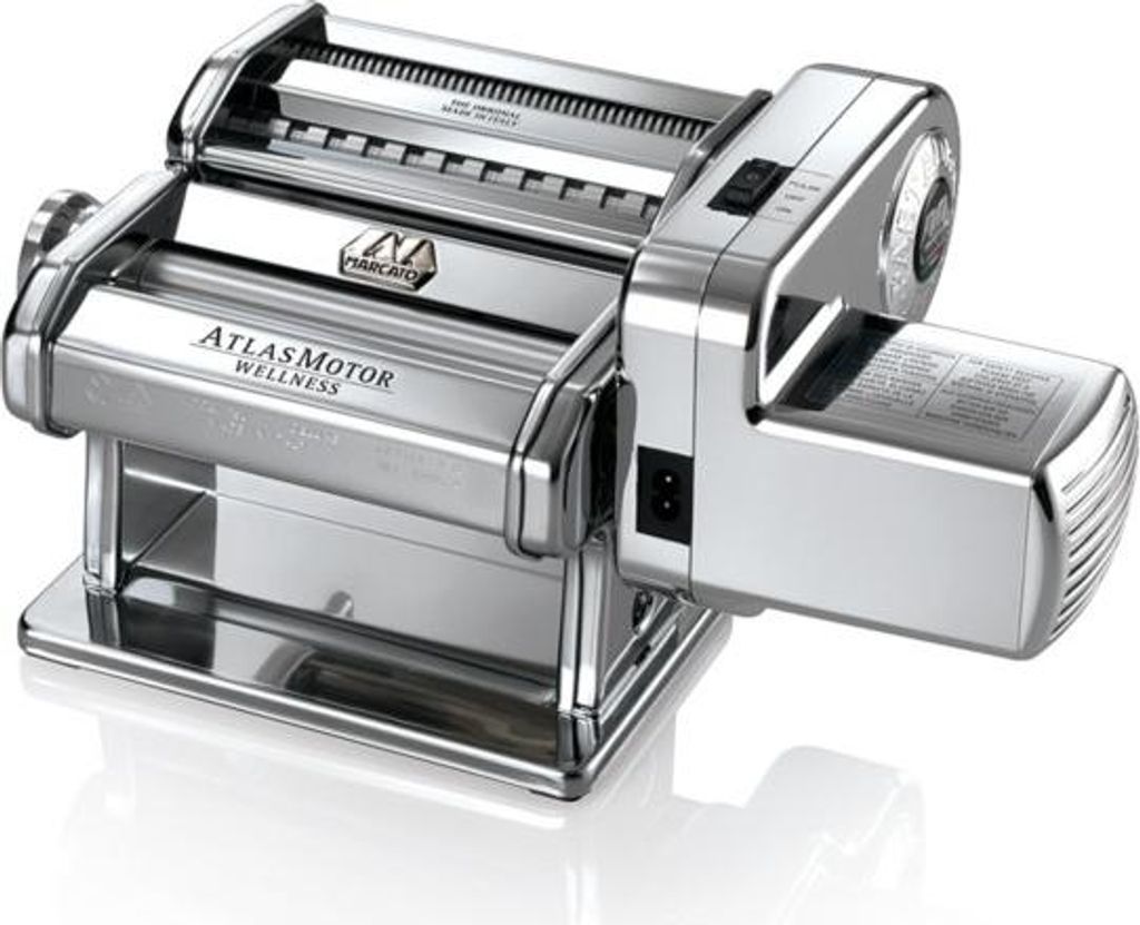 A chrome-plated electric pasta maker.
