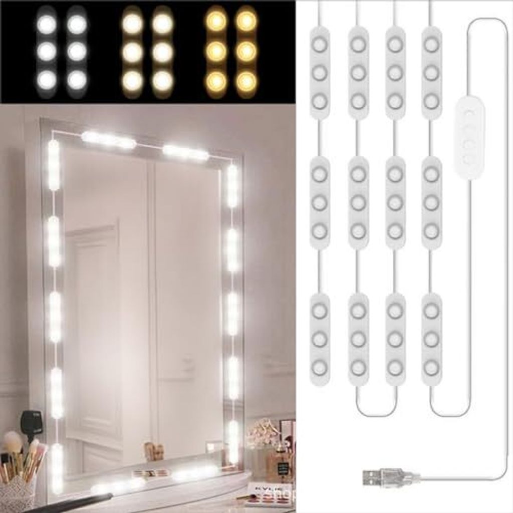 Litinliv 5 m Spiegel Licht 60 LEDs, 3 Farben Dimmbare Beleuchtung, Make -up Light, Schminktisch LED -Make -up -Kit, Hollywood Style Lamp Badezimmer
