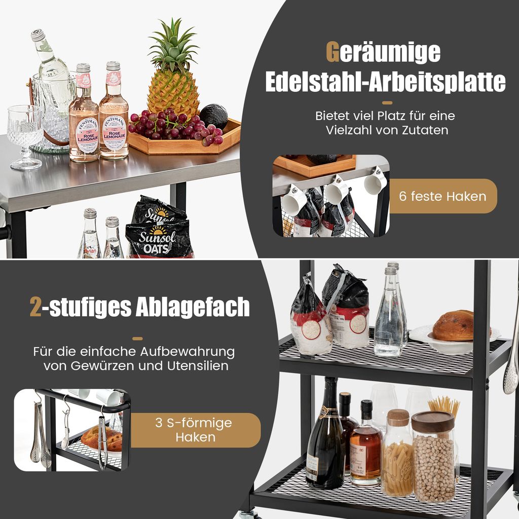 COSTWAY 3-poschodový vonkajší grilovací vozík na Obrázok produktu 4